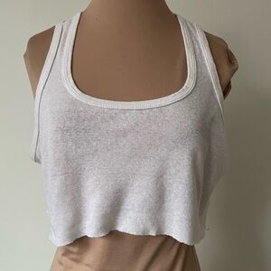 Re/Worn Hanes Cropped Ribbed Optic White Cotton Tank Top EUC Size M
